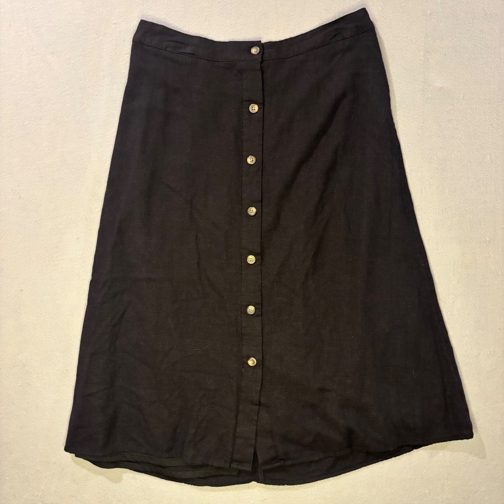 LC Lauren Conrad Womens Black Linen Blend Button Front Midi Skirt Size L